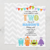 小さいモンスターの誕生日のパーティの招待状 招待状 (正面/裏面)