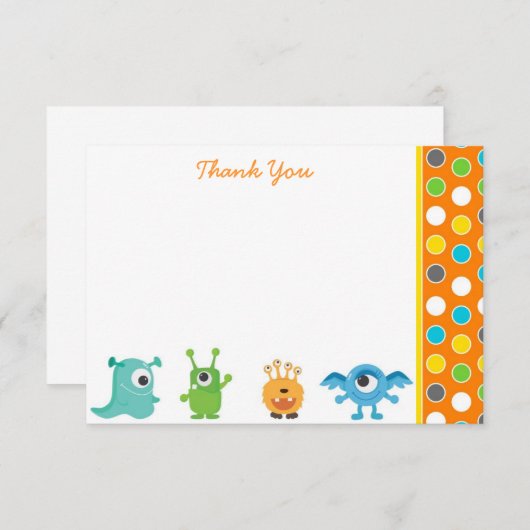 小さいモンスターはメッセージカード感謝していしています サンキューカード (正面/裏面)