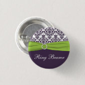 小さいライムおよび紫色のダマスク織の結婚式で指輪を運んで来る人Pin - 缶バッジ (正面&裏面)