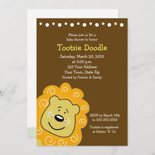 小さいレオのライオンのベビーシャワーの招待状5 x 7 招待状 (正面/裏面)