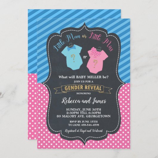 小さい人か少し失敗のベビーの性は明らかにします 招待状 (正面/裏面)