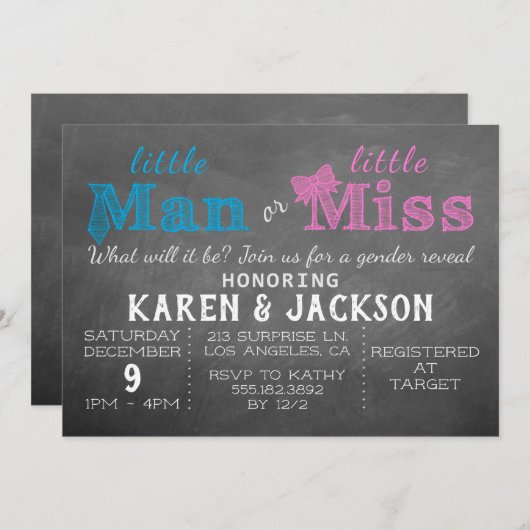 小さい人か少し失敗-性はパーティーを明らかにします 招待状 (正面/裏面)