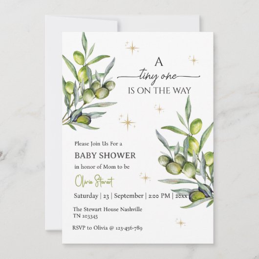 小さい人が赤ちゃんシャワーの途中にいる 招待状 (正面)