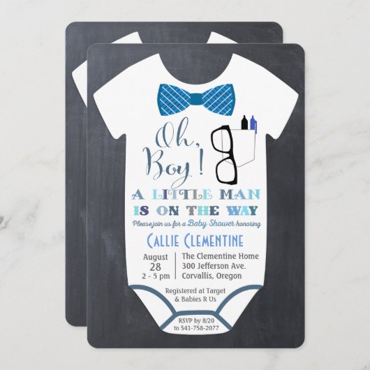 小さい人のちょうネクタイのベビーシャワーの招待状 招待状 (正面/裏面)