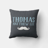 小さい人の口ひげの新生児の男の子の誕生Stats クッション (裏面)