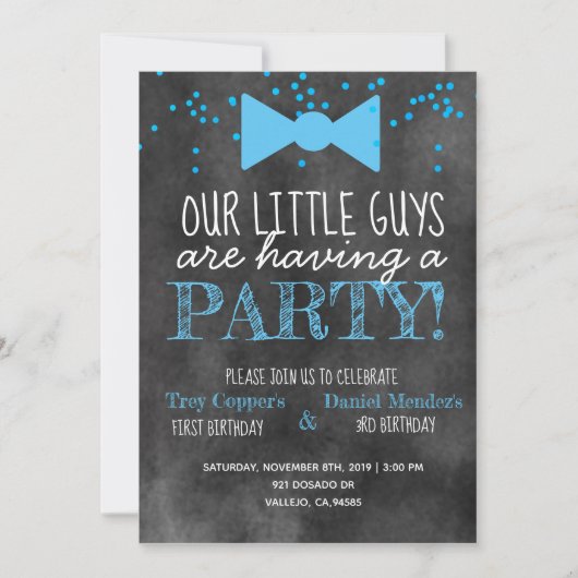 小さい人の接合箇所の誕生会の黒板の招待 招待状 (正面)