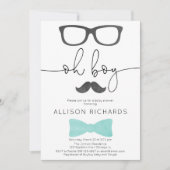 小さい人の男の子のベビーシャワーの水の灰色の黒 招待状 (正面)