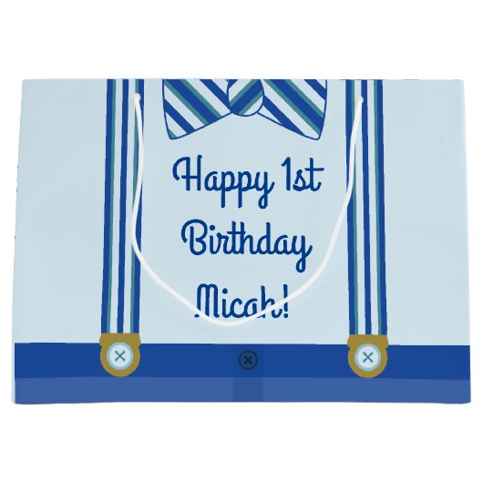 小さい人の男の子の第1誕生会 ラージペーパーバッグ (正面)