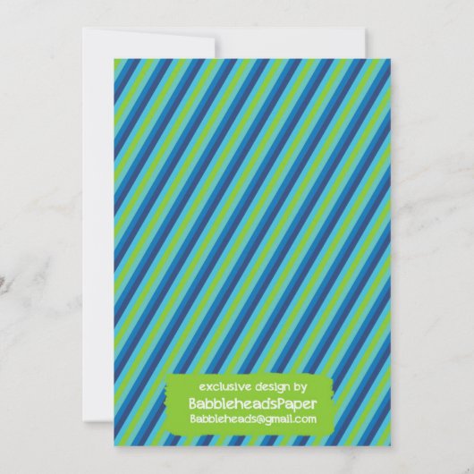 小さい人の青および緑の第1誕生日の招待状 招待状 (裏面)