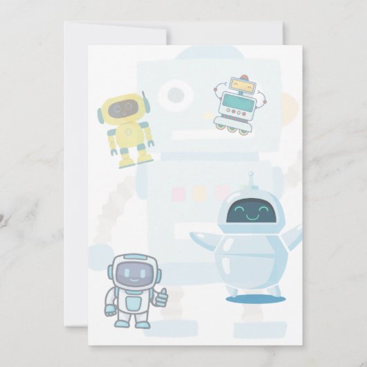 小さい人はロボのおもちゃの赤ちゃんシャワーの途中にある 招待状 (裏面)