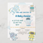 小さい人はロボのおもちゃの赤ちゃんシャワーの途中にある 招待状 (正面/裏面)