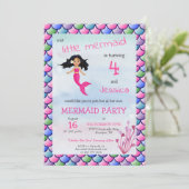 小さい人魚のピンクの青い誕生日のパーティの招待状 招待状 (スタンド正面)