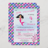 小さい人魚のピンクの青い誕生日のパーティの招待状 招待状 (正面/裏面)