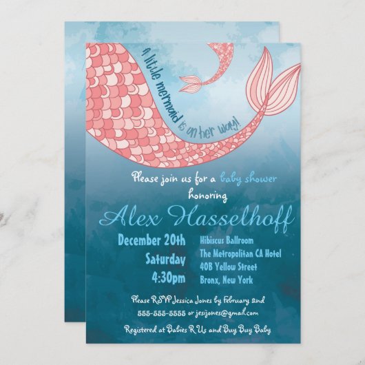 小さい人魚のベビーシャワーの招待状 招待状 (正面/裏面)