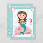 小さい人魚の女の子のかわいい平たい箱はメッセージカード感謝していしています サンキューカード (正面/裏面)