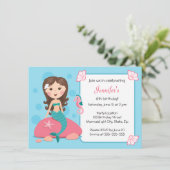 小さい人魚の女の子のかわいくガーリーな誕生日の招待 招待状 (スタンド正面)