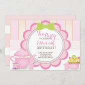 小さい女性お茶会のバースデーパーティ招待状 招待状 (正面/裏面)