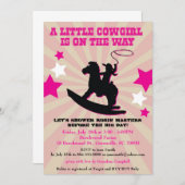 小さい女性のカーボーイのベビーシャワーの招待の揺り木馬 招待状 (正面/裏面)