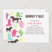 小さい女性のカーボーイの誕生日のパーティの招待状 招待状 (正面/裏面)