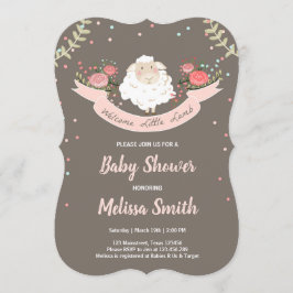 小さい子ヒツジのベビーシャワーの招待状のピンクの春 招待状