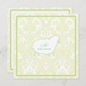 小さい子ヒツジのベビーシャワーの招待状|の緑 招待状 (正面/裏面)