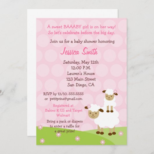 小さい子ヒツジのベビーシャワーの招待状 招待状 (正面/裏面)