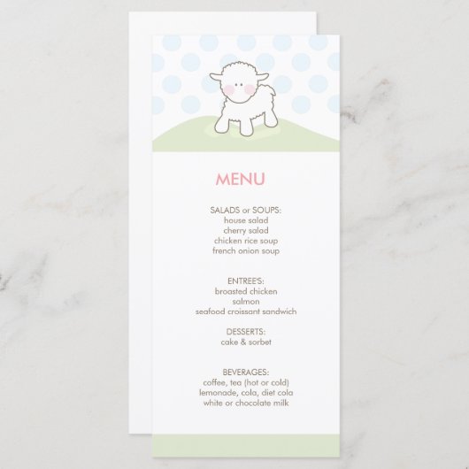 小さい子ヒツジのベビーシャワーメニュー メニュー (正面/裏面)