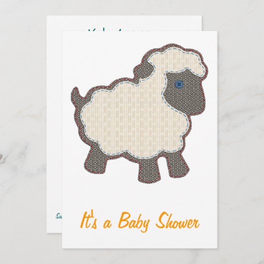 小さい子ヒツジのベビーシャワー 招待状 (正面/裏面)