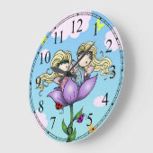 小さい対の妖精の女の子の柱時計 ラージ壁時計 (傾斜)