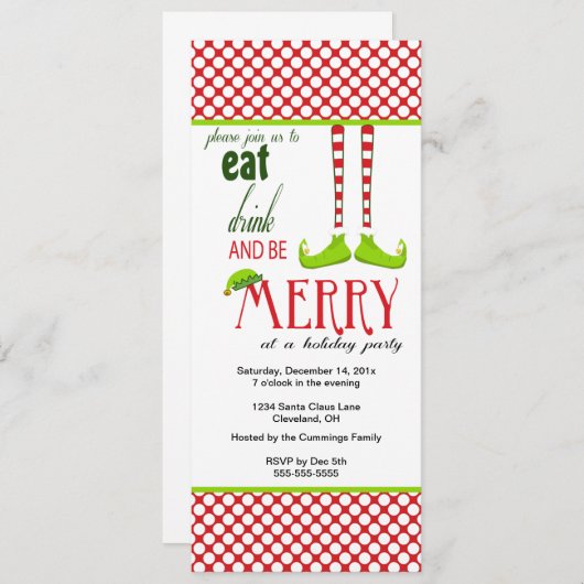 小さい小妖精や小人のクリスマスの休日の招待状 招待状 (正面/裏面)