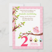 小さい小鳥の誕生日の招待状(あらゆる年齢)のピンク 招待状 (正面)