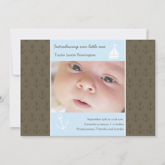 小さい少年水夫の生まれたばかりのなベビーの写真の発表 案内状 (正面)