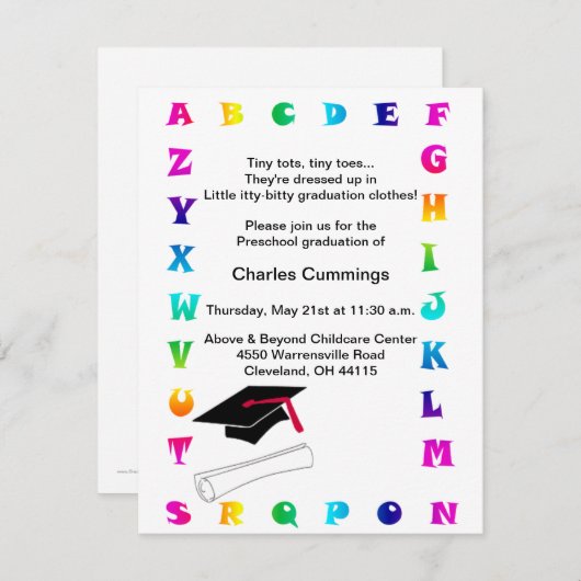 小さい幼児の就学前の卒業の発表 招待状 (正面/裏面)