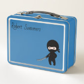 小さい怒忍者名前をカスタムするオンブルー メタルランチボックス (正面)
