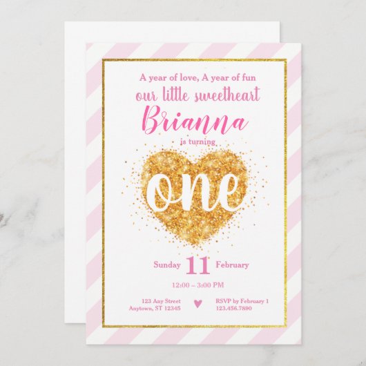 小さい恋人のバレンタインの最初誕生日の招待 招待状 (正面/裏面)