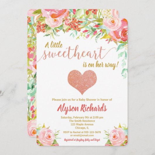 小さい恋人のバレンタインデーのベビーシャワー 招待状 (正面/裏面)