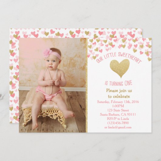 小さい恋人の最初誕生日の写真の招待状 招待状 (正面/裏面)