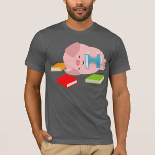 小さい愛書家(かわいい漫画のブタ)のTシャツ Tシャツ