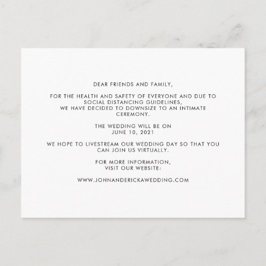 小さい方の結婚写真の発表 インビテーションポストカード (裏面)