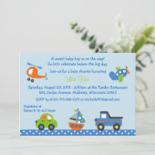 小さい旅行の交通機関のベビーシャワー招待状 招待状 (スタンド正面)