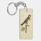 小さい枝でとまる黄色および緑の鳥 キーホルダー (正面左)