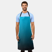 小さい水玉模様の青いグラデーション エプロン (着用した状態)