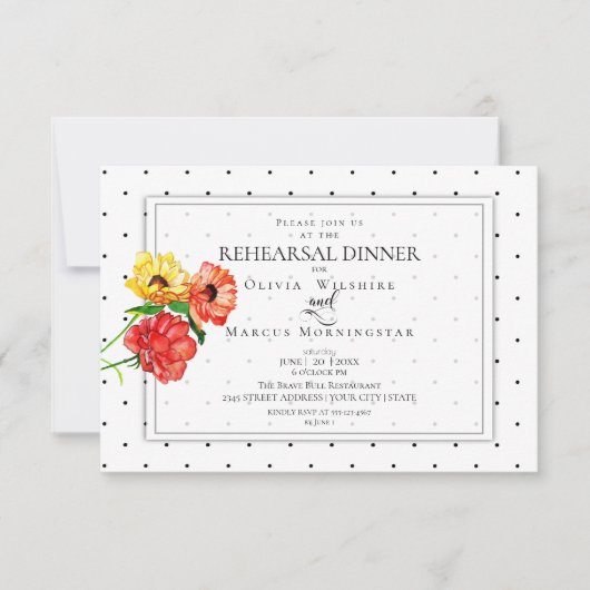 小さい水玉模様はっきりした赤と黄色の花 招待状 (正面)