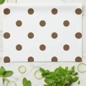 小さい水玉模様-白の焦茶 キッチンタオル (折り畳み)