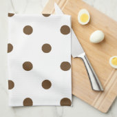小さい水玉模様-白の焦茶 キッチンタオル (四つ折り)