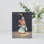 小さい炎-かわいいクリスマスの天使のマウスの芸術 シーズンポストカード (スタンド正面)