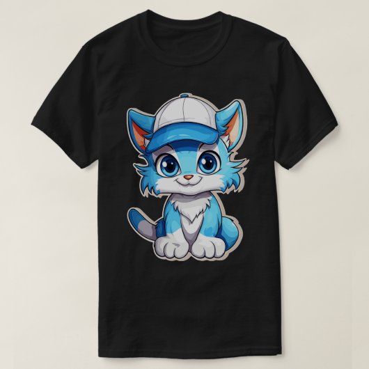 小さい猫の青い猫かわいい青い子猫の帽子 Tシャツ (デザイン正面)