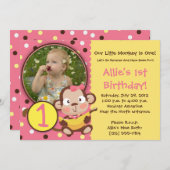 -小さい猿のパーティの招待状の女の子は興奮します 招待状 (正面/裏面)