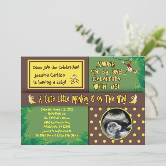 小さい猿のベビーシャワーの招待状 招待状 (スタンド正面)