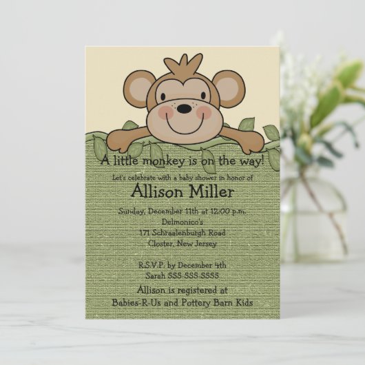 小さい猿のベビーシャワーの招待状 招待状 (スタンド正面)